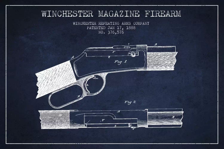 Winchester Fire Arm Navy Blue Patent Blueprint