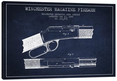 Winchester Fire Arm Navy Blue Patent Blueprint Canvas Art Print - Weapons & Artillery Art