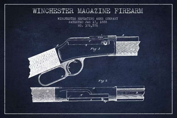 Weapon Blueprints: Winchester Fire Arm Navy Blue Patent Blueprint by Aged Pixel