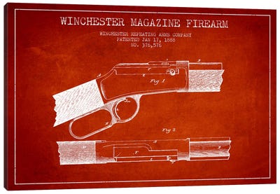 Winchester Fire Arm Red Patent Blueprint Canvas Art Print - Weapons & Artillery Art