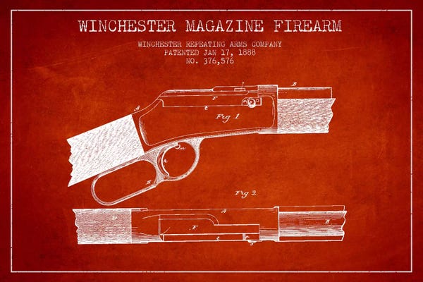 Weapon Blueprints: Winchester Fire Arm Red Patent Blueprint by Aged Pixel