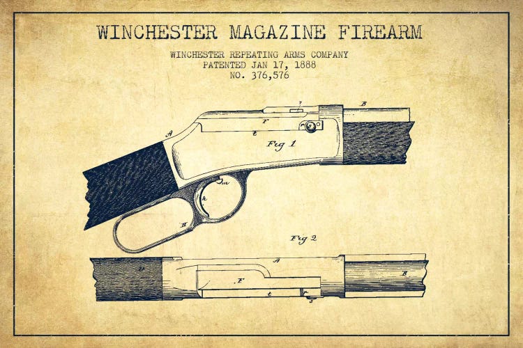 Winchester Fire Arm Vintage Patent Blueprint by Aged Pixel wall art