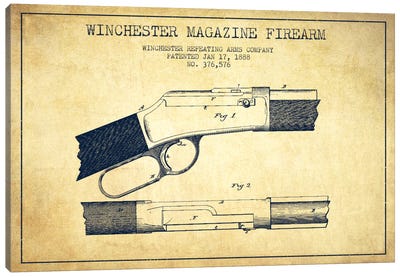 Winchester Fire Arm Vintage Patent Blueprint Canvas Art Print - Aged Pixel: Weapons