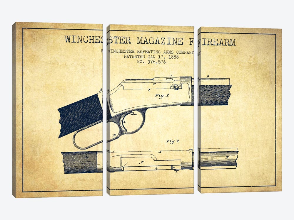 Winchester Fire Arm Vintage Patent Blueprint by Aged Pixel 3-piece Art Print