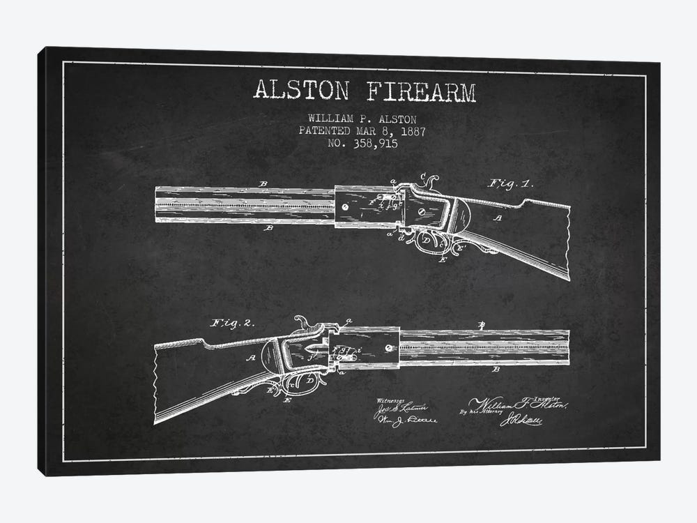 Alston Firearm Charcoal Patent Blueprint by Aged Pixel 1-piece Canvas Art