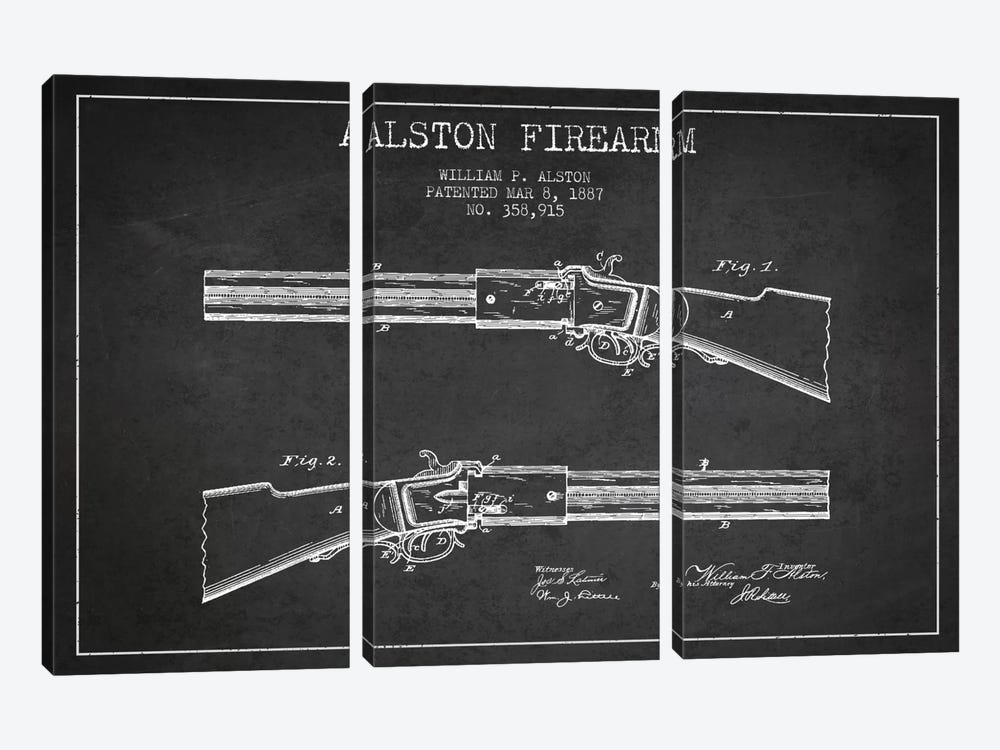 Alston Firearm Charcoal Patent Blueprint by Aged Pixel 3-piece Canvas Artwork