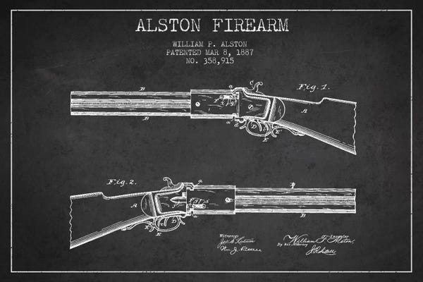 Weapon Blueprints: Alston Firearm Charcoal Patent Blueprint by Aged Pixel