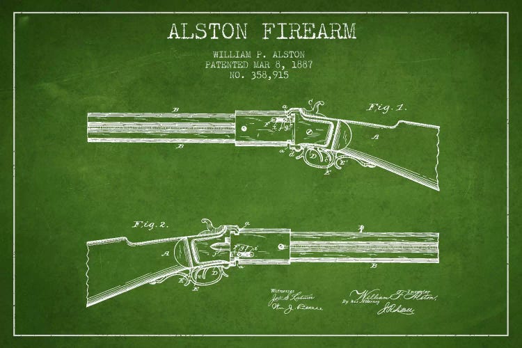 Alston Firearm Green Patent Blueprint by Aged Pixel wall art