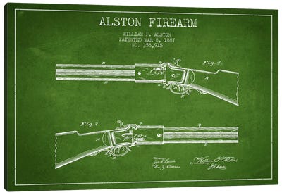 Alston Firearm Green Patent Blueprint Canvas Art Print - Weapons & Artillery Art