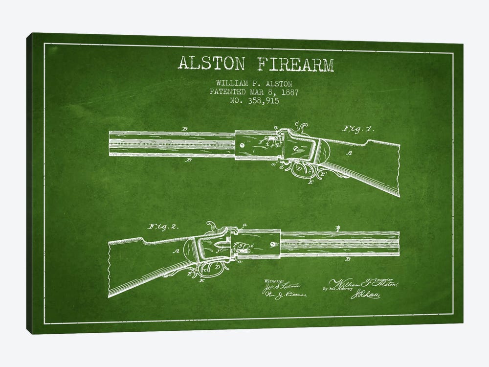 Alston Firearm Green Patent Blueprint by Aged Pixel 1-piece Art Print
