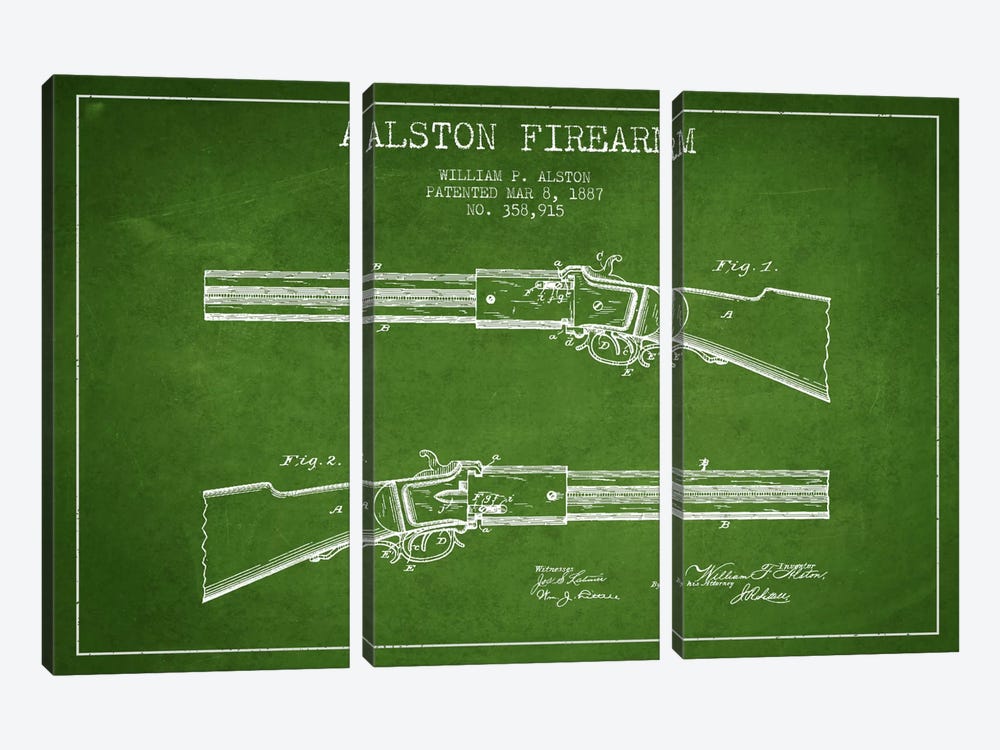Alston Firearm Green Patent Blueprint by Aged Pixel 3-piece Canvas Print