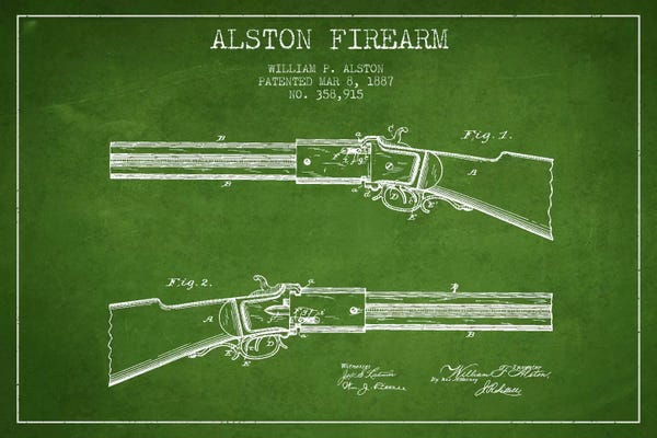 Weapon Blueprints: Alston Firearm Green Patent Blueprint by Aged Pixel