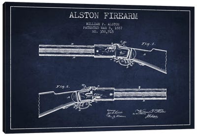 Alston Firearm Navy Blue Patent Blueprint Canvas Art Print - Weapons & Artillery Art