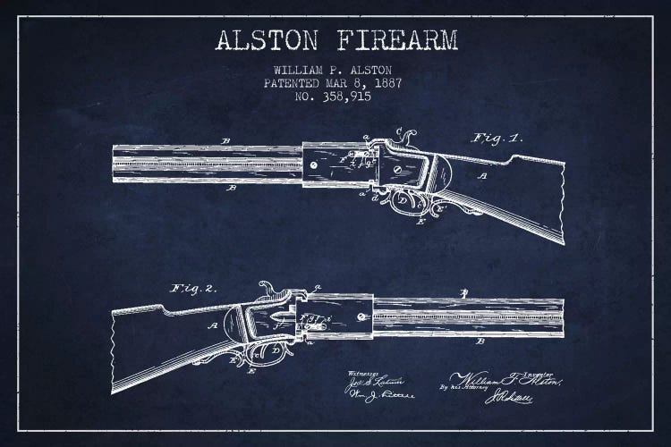 Alston Firearm Navy Blue Patent Blueprint by Aged Pixel wall art