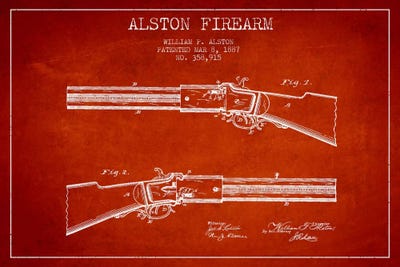 Alston Firearm Red Patent Blueprint by Aged Pixel metal wall art