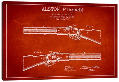 Alston Firearm Red Patent Blueprint Canvas Art Print - Weapons & Artillery Art