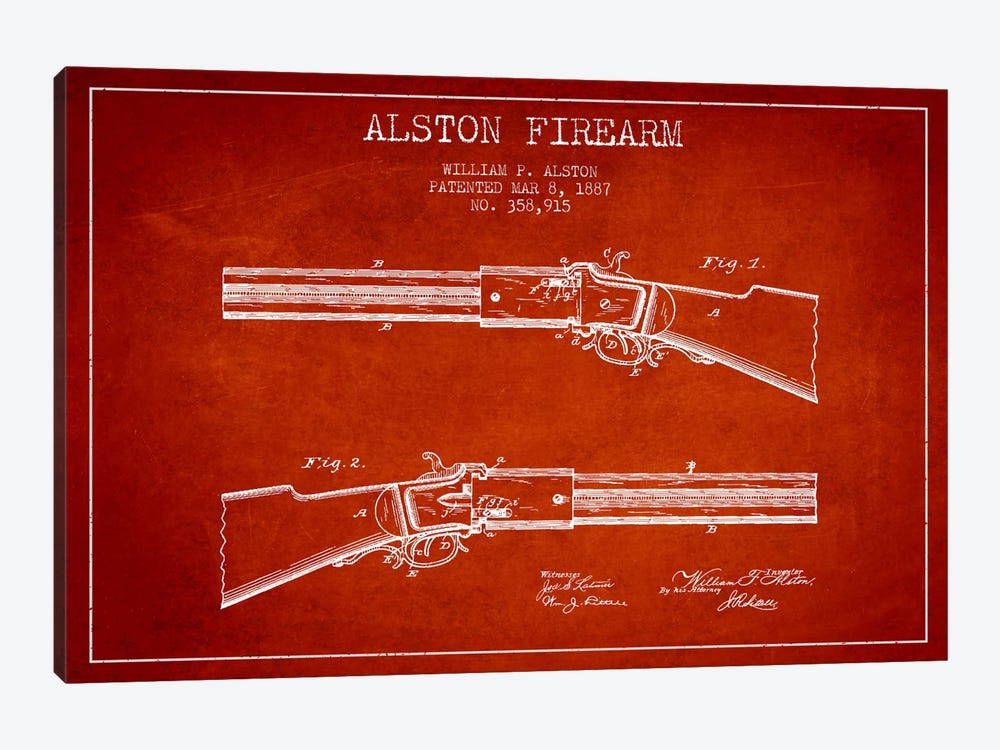 Alston Firearm Red Patent Blueprint by Aged Pixel 1-piece Canvas Print