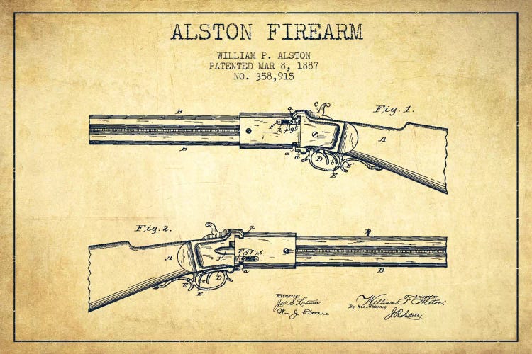 Alston Firearm Vintage Patent Blueprint