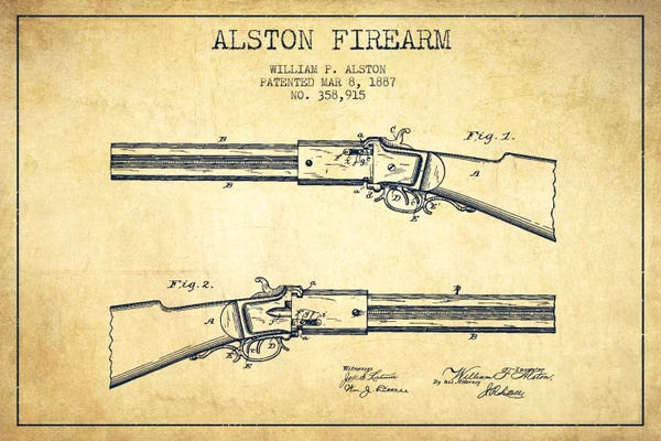 Weapon Blueprints: Alston Firearm Vintage Patent Blueprint by Aged Pixel
