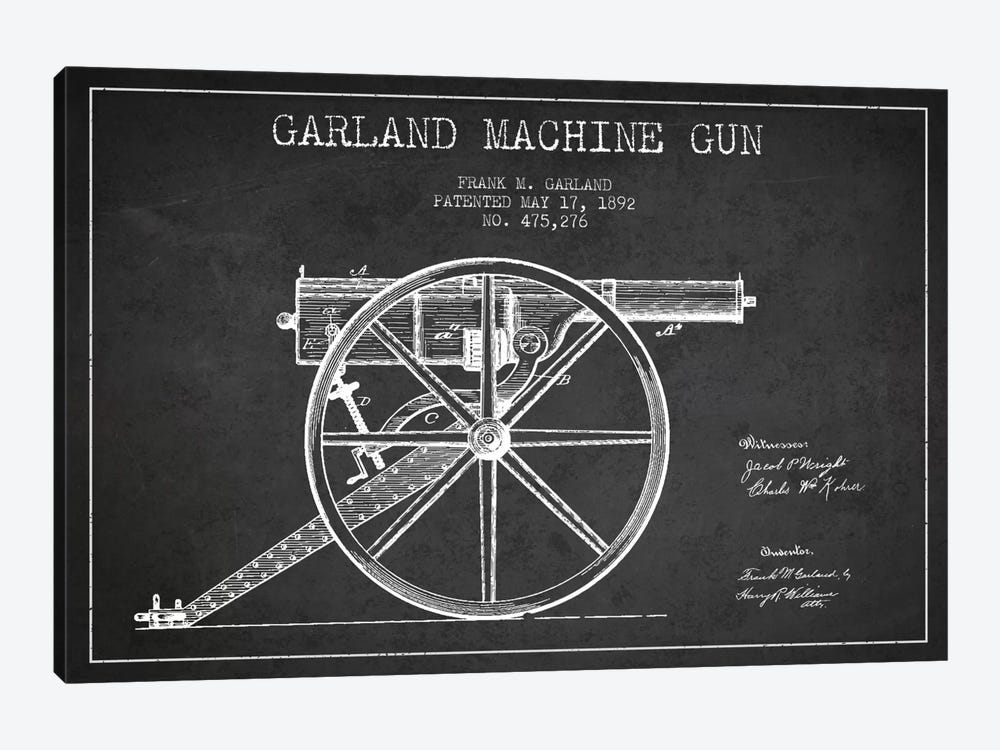 Garland Gun Charcoal Patent Blueprint by Aged Pixel 1-piece Canvas Art Print