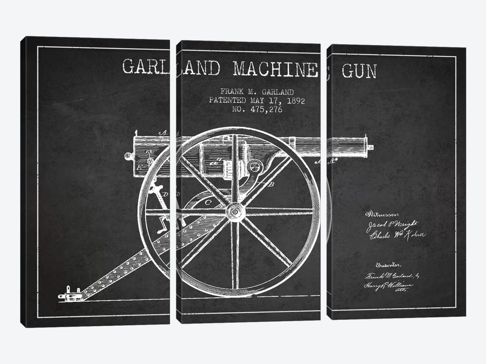 Garland Gun Charcoal Patent Blueprint by Aged Pixel 3-piece Art Print