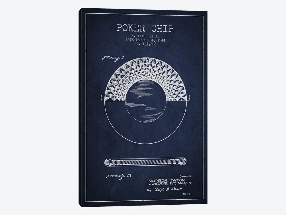 Poker Chip 1 Navy Blue Patent Blueprint by Aged Pixel 1-piece Canvas Print