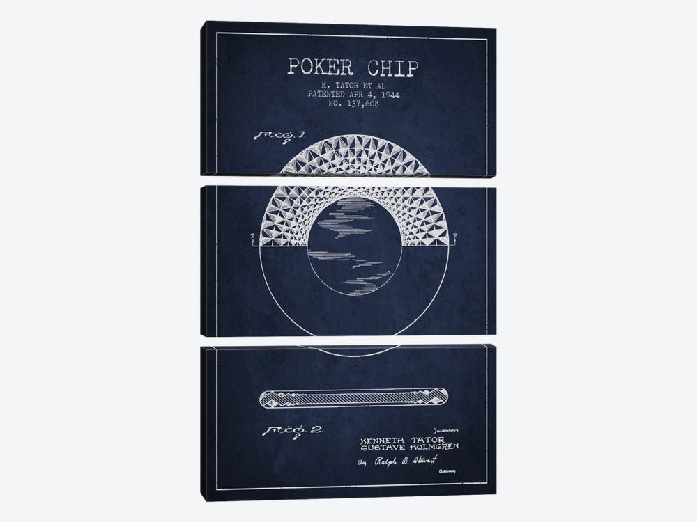 Poker Chip 1 Navy Blue Patent Blueprint 3-piece Art Print