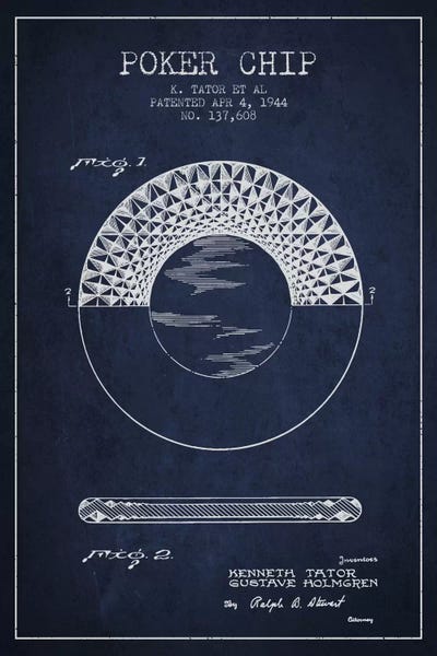Toy & Game Blueprints: Poker Chip 1 Navy Blue Patent Blueprint by Aged Pixel