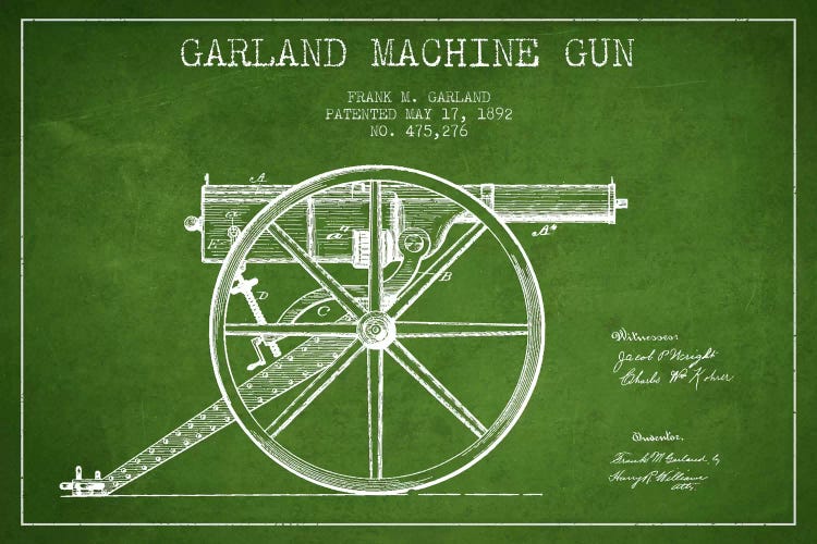 Garland Gun Green Patent Blueprint by Aged Pixel wall art