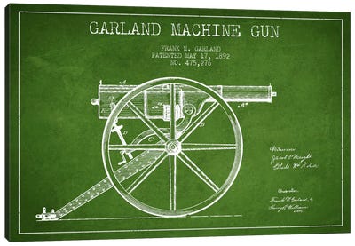 Garland Gun Green Patent Blueprint Canvas Art Print - Weapon Blueprints