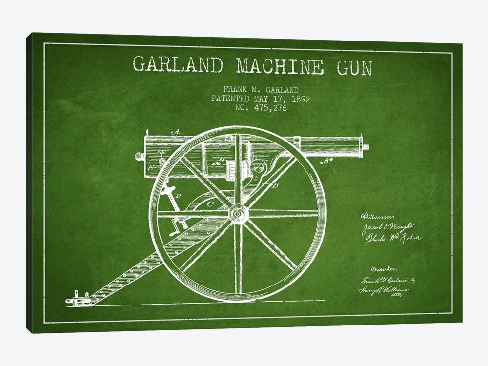Garland Gun Green Patent Blueprint by Aged Pixel 1-piece Canvas Print