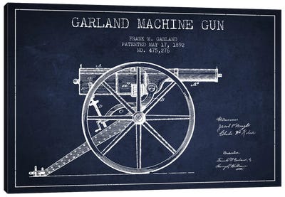 Garland Gun Navy Blue Patent Blueprint Canvas Art Print - Weapons & Artillery Art