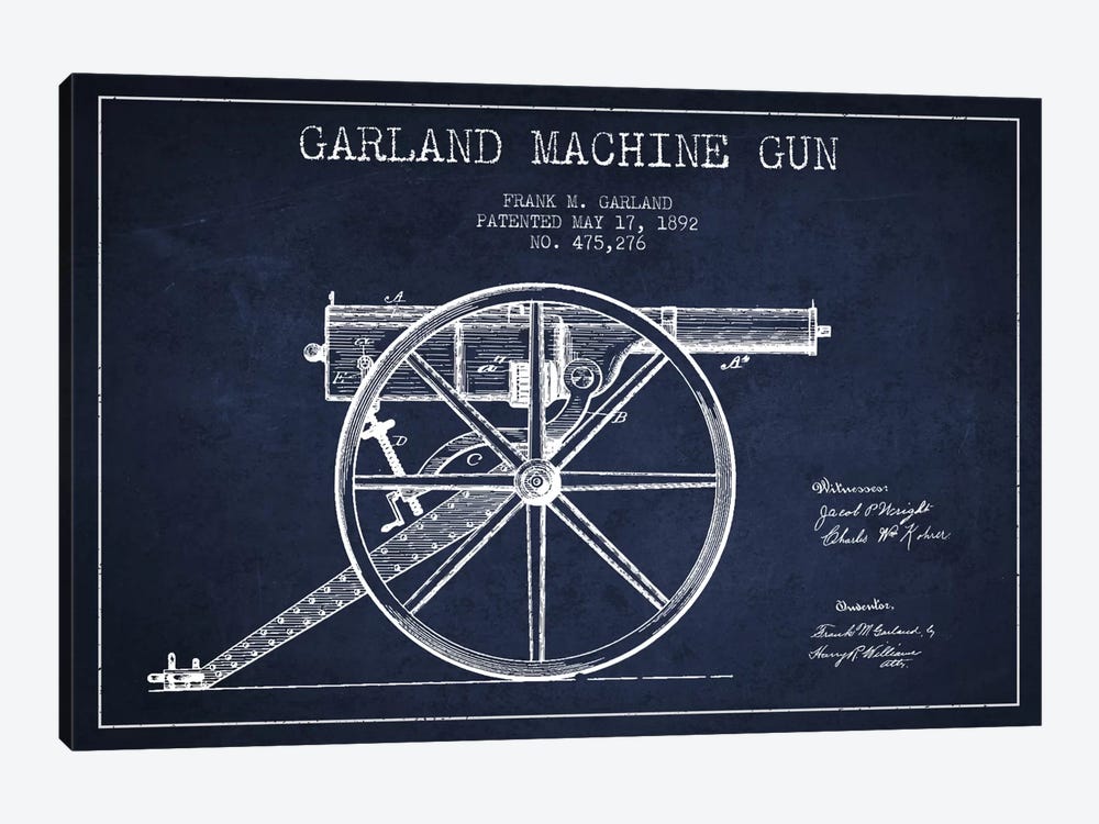 Garland Gun Navy Blue Patent Blueprint by Aged Pixel 1-piece Canvas Wall Art