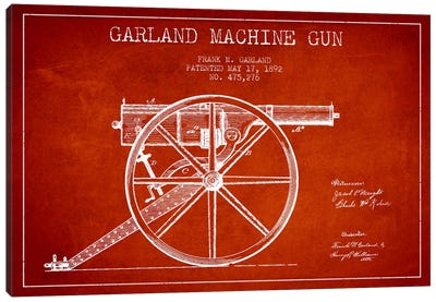 Garland Gun Red Patent Blueprint Canvas Art Print - Weapon Blueprints