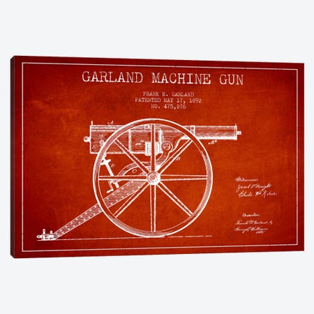 Garland Gun Red Patent Blueprint Canvas Print #ADP1392} by Aged Pixel Canvas Wall Art
