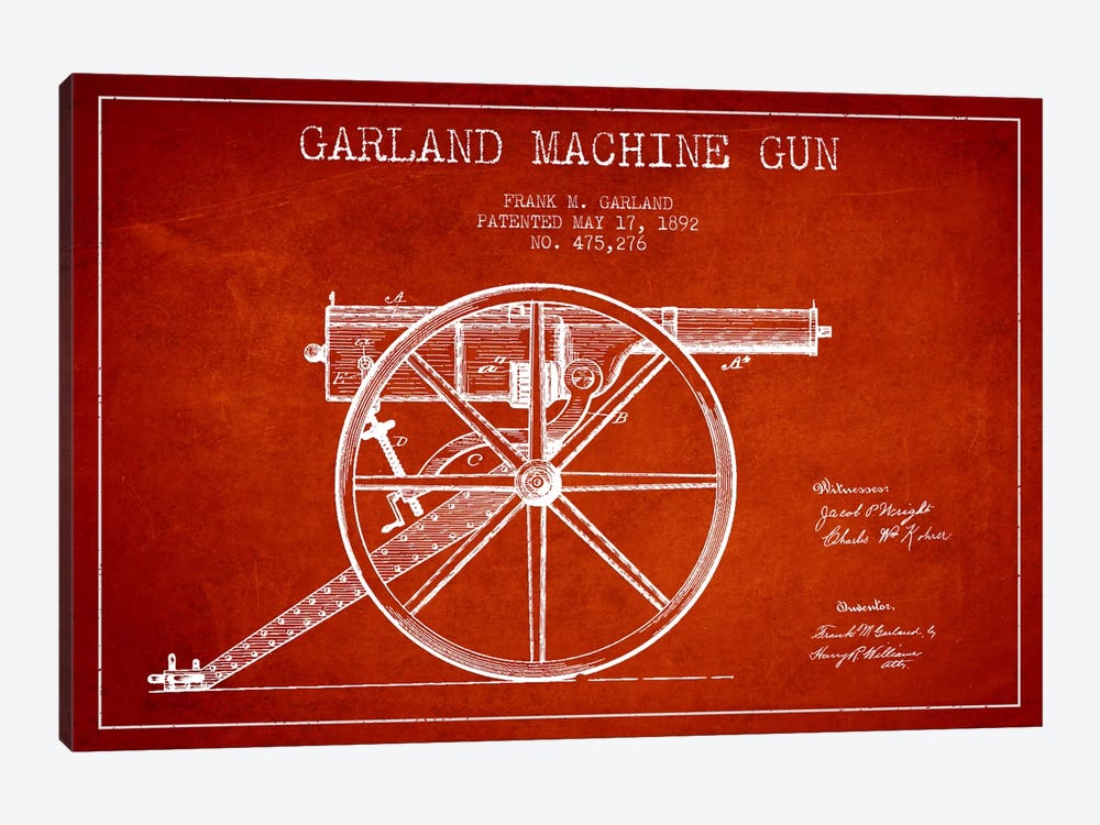 Garland Gun Red Patent Blueprint by Aged Pixel 1-piece Canvas Print