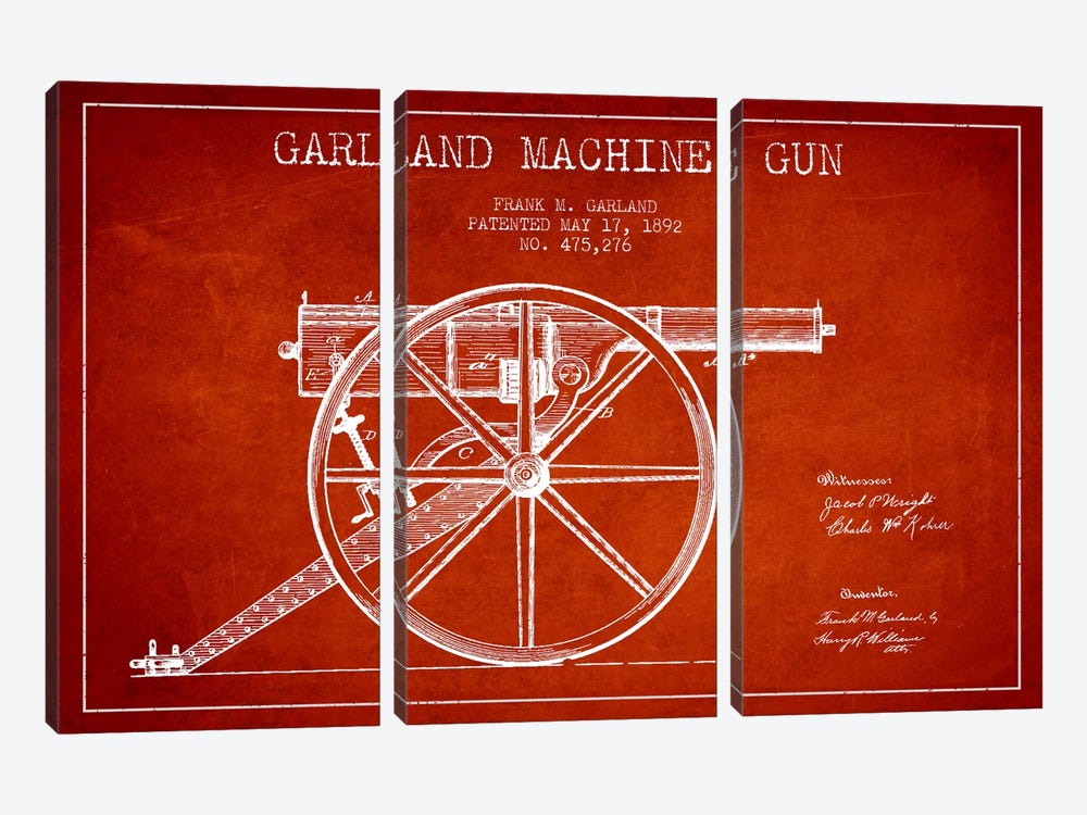 Garland Gun Red Patent Blueprint by Aged Pixel 3-piece Canvas Print
