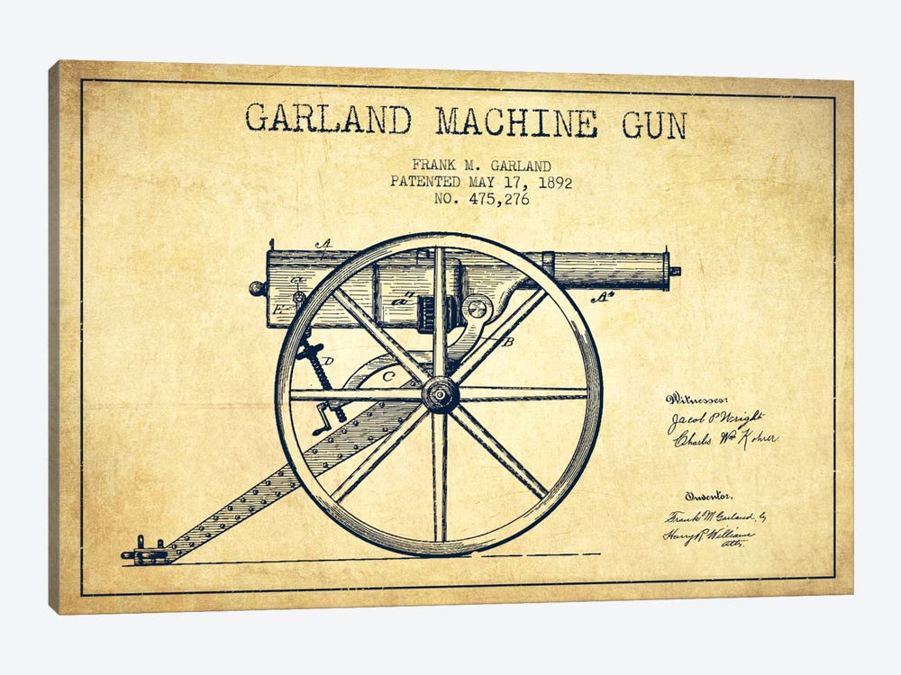 Garland Gun Vintage Patent Blueprint by Aged Pixel 1-piece Canvas Artwork