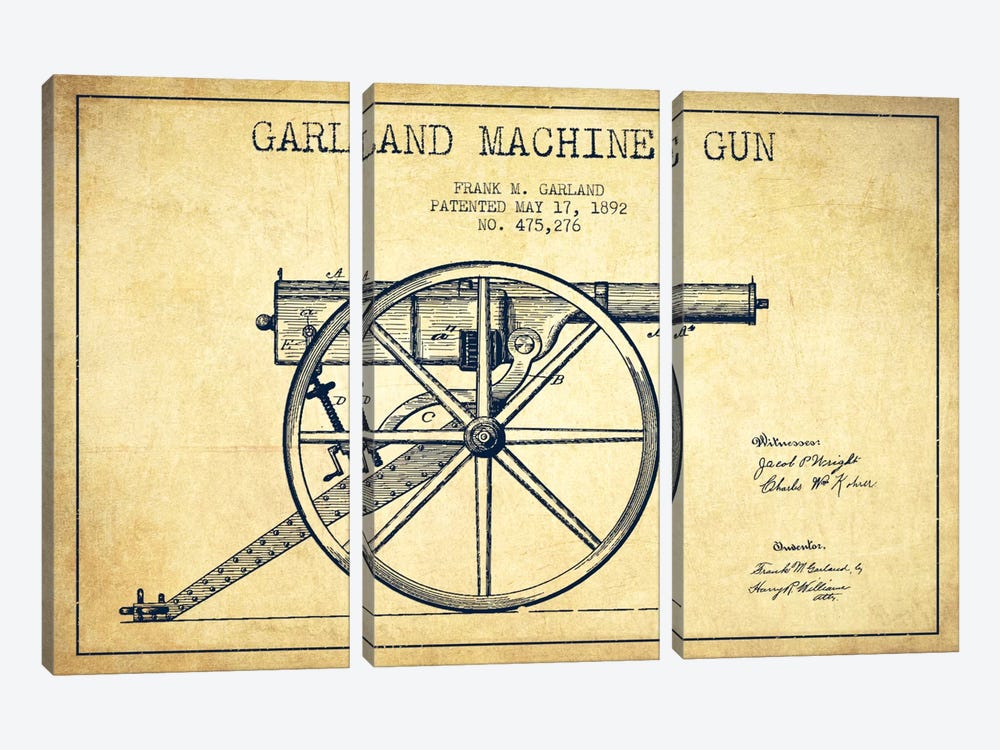 Garland Gun Vintage Patent Blueprint by Aged Pixel 3-piece Canvas Artwork