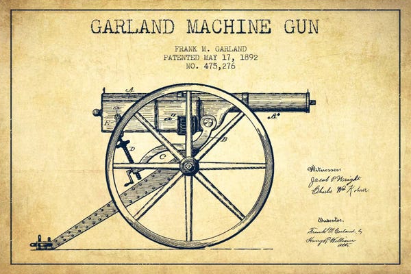 Weapon Blueprints: Garland Gun Vintage Patent Blueprint by Aged Pixel