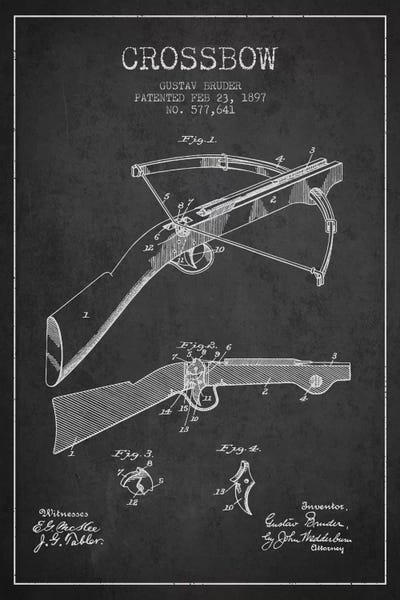 Crossbow 1 Charcoal Patent Blueprint by Aged Pixel metal wall art