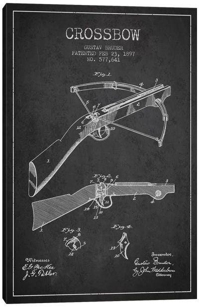 Crossbow 1 Charcoal Patent Blueprint Canvas Art Print - Weapon Blueprints