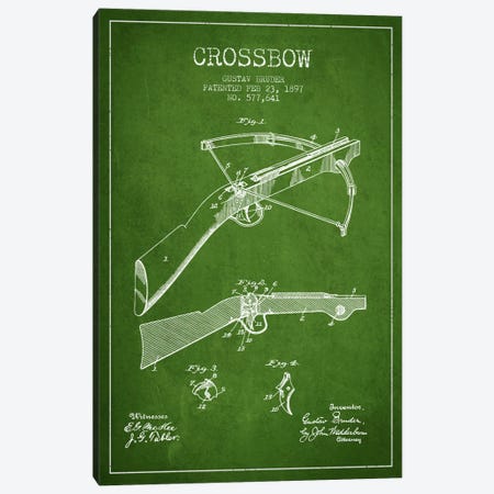 Crossbow 1 Green Patent Blueprint Canvas Print #ADP1395} by Aged Pixel Canvas Print