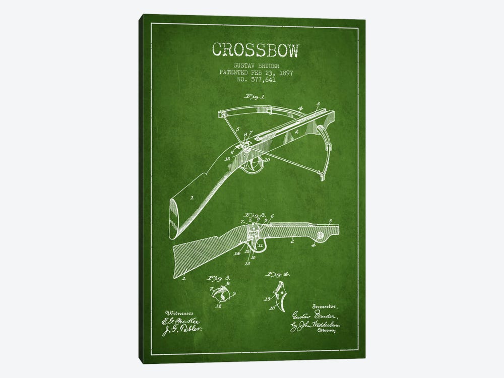 Crossbow 1 Green Patent Blueprint by Aged Pixel 1-piece Canvas Art