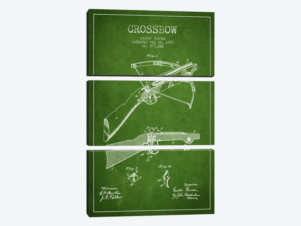Crossbow 1 Green Patent Blueprint by Aged Pixel 3-piece Canvas Art