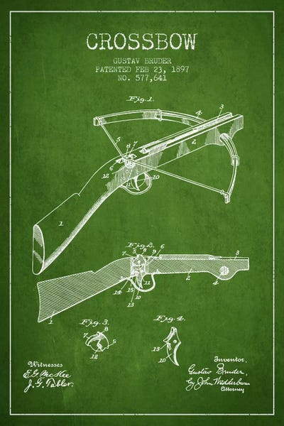 Weapon Blueprints: Crossbow 1 Green Patent Blueprint by Aged Pixel