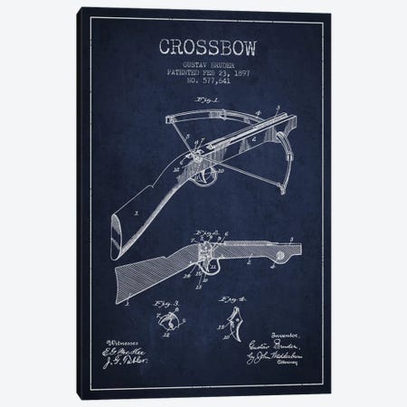 Crossbow Bow 1 Navy Blue Patent Blueprint Canvas Print #ADP1396} by Aged Pixel Art Print