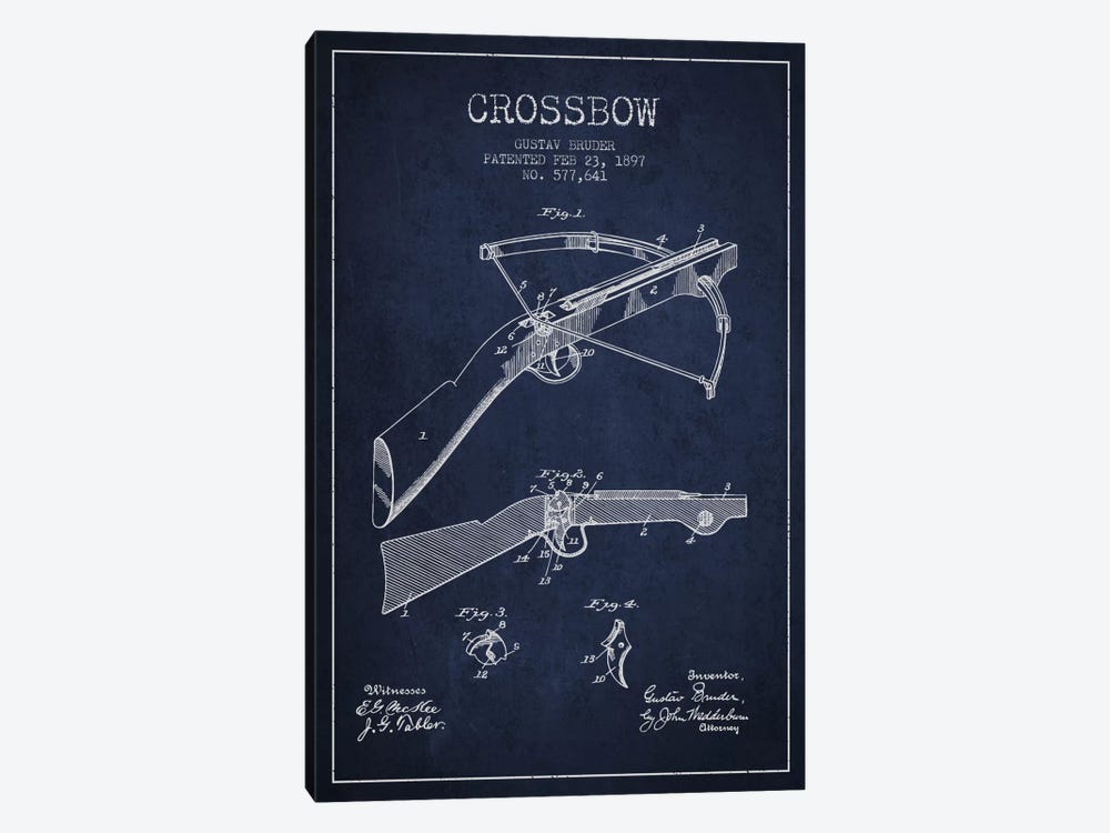 Crossbow Bow 1 Navy Blue Patent Blueprint by Aged Pixel 1-piece Art Print
