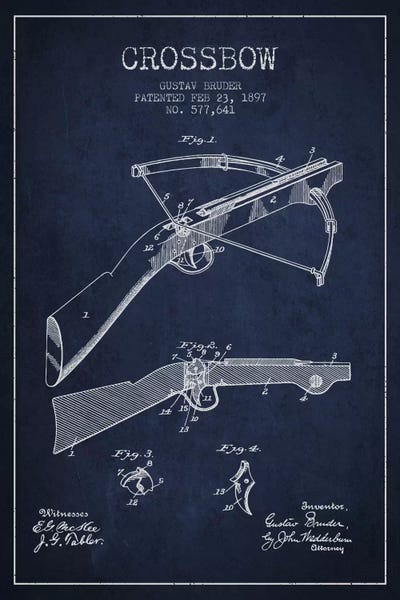 Weapon Blueprints: Crossbow Bow 1 Navy Blue Patent Blueprint by Aged Pixel
