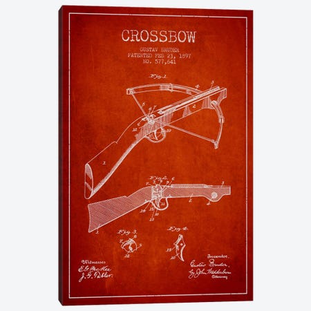 Crossbow 1 Red Patent Blueprint Canvas Print #ADP1397} by Aged Pixel Art Print